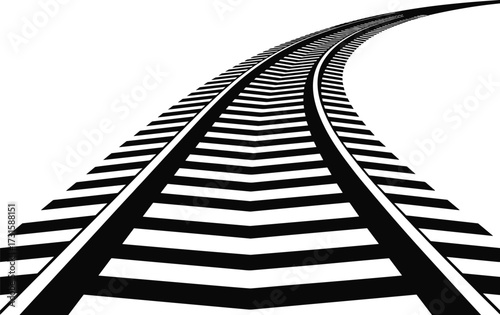 Black silhouette of a curving railway track receding into the distance railroad perspective
