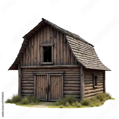 Old rustic wooden barn isolated on transparent background