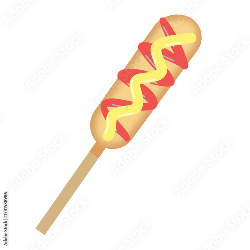 Vector illustration of a corn dog with ketchup and mustard