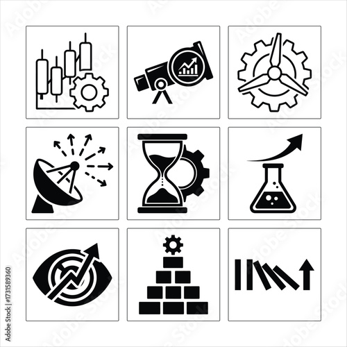 Financial Technology Industry Modern Abstract Icons Set With Progress And Growth Symbolism