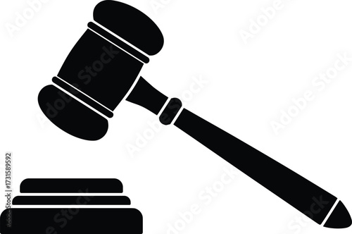 Black silhouette of a judge's gavel and sounding block justice court