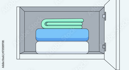 Folded towels in a cabinet clean and organized vector illustration for home organization