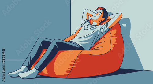 Man relaxing on beanbag chair leisure time illustration vector design for lifestyle concept