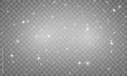 Radiant sparkles scatter across a dark-transparent layer, like stars at night. Light fades softly. Adds depth and beauty to magical compositions.
