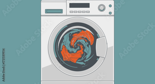 Washing machine with clothes vector illustration of laundry appliance isolated on background