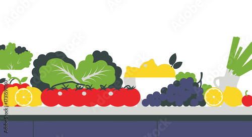isolated on white background Fresh vegetables and fruits illustration healthy eating concept flat ve
