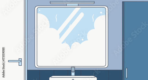 isolated on white background Bathroom interior with mirror reflecting clouds vector illustration for