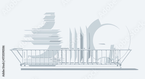 isolated on white background Minimalist dish rack illustration clean kitchenware design isolated on 
