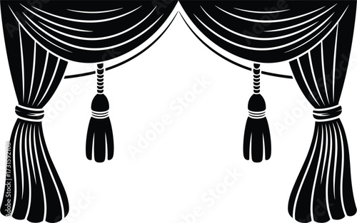 Black Silhouette Of Draped Curtains With Tassels drapery fabric