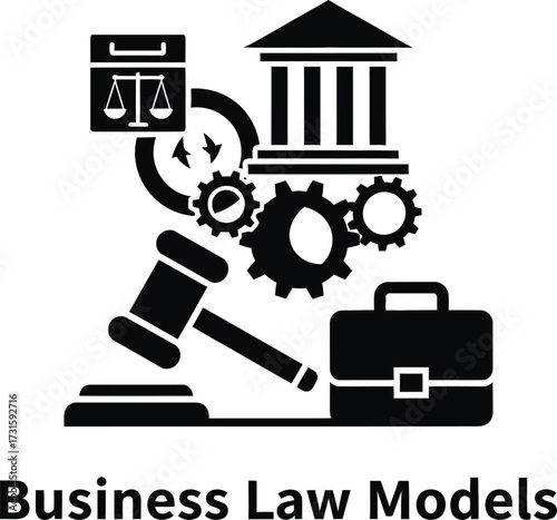Business law concepts illustrated with icons