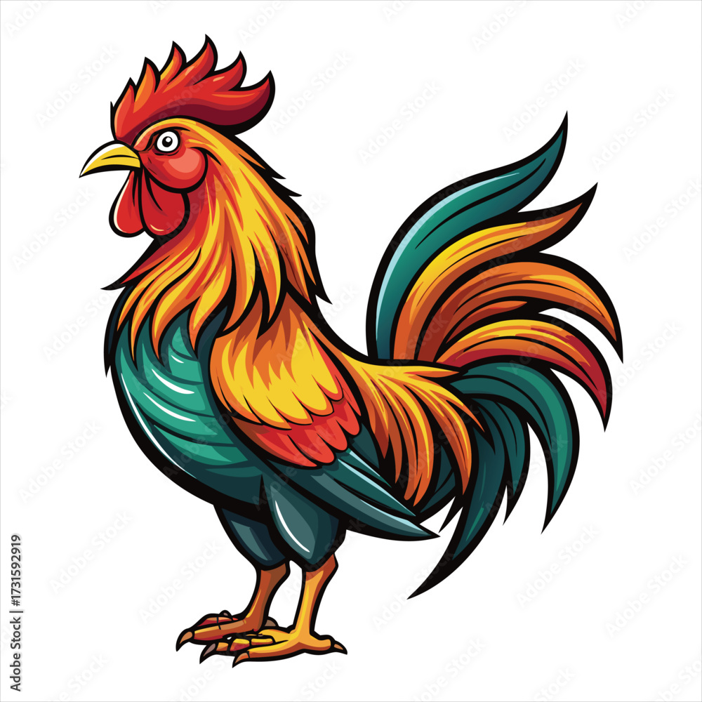 Fototapeta premium Rooster Vector Illustration. Rooster Line Art. Vintage Rooster Sketch. Traditional Rooster Artwork. Handmade Rooster Drawing. Rooster Clipart Black and White.. Detailed Rooster Illustration. Rooster.