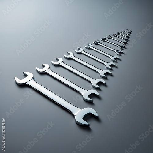 From small to large: chrome keys on a gray background