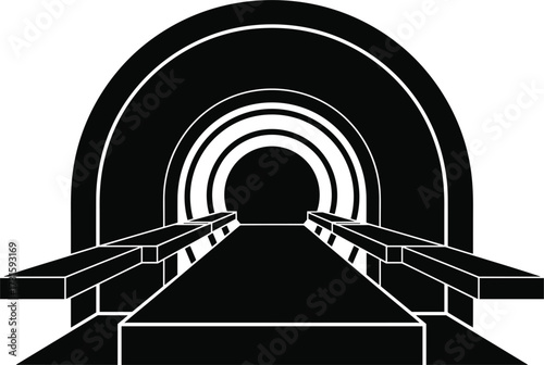 Black Silhouette Tunnel Entrance with Platform and Archway pathway corridor