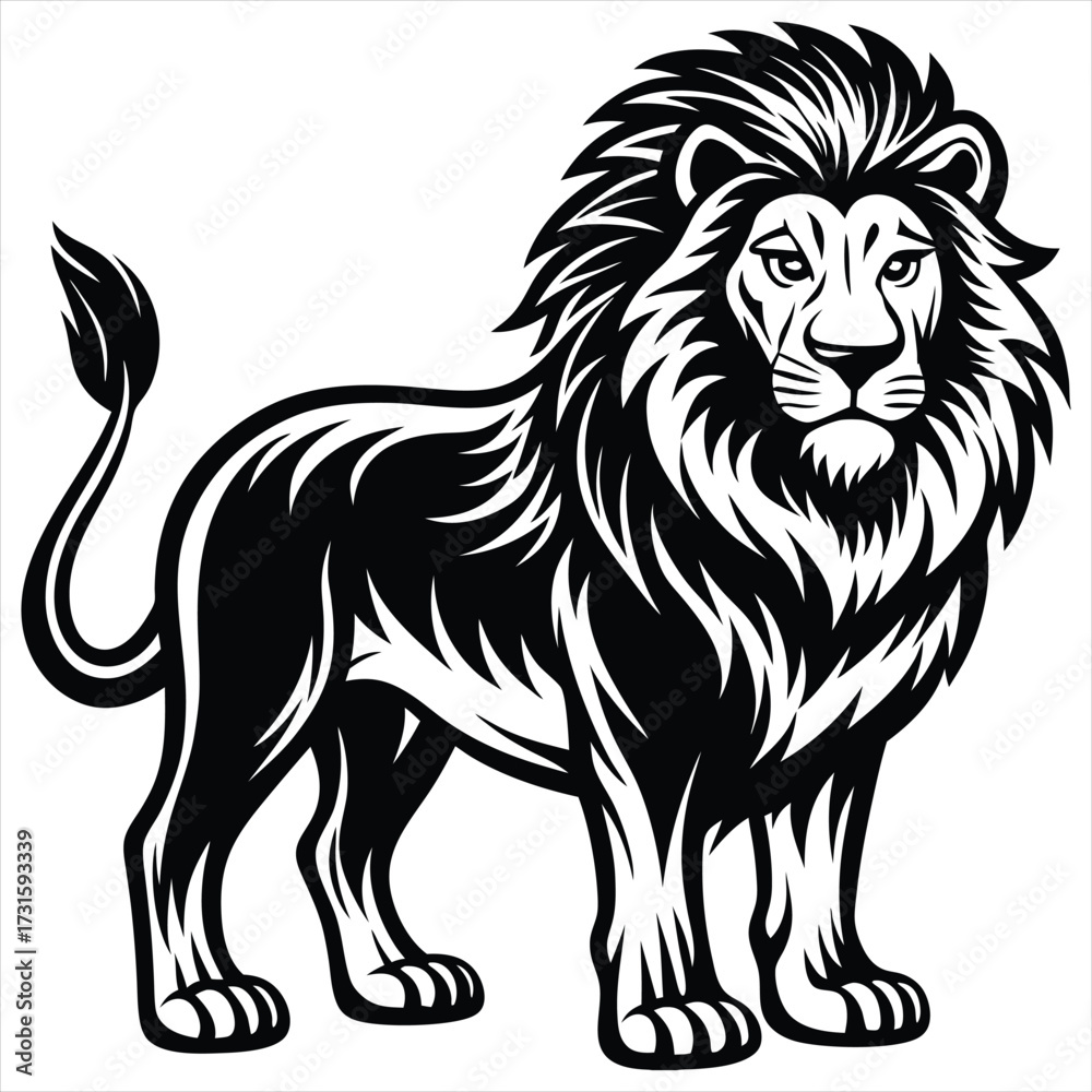 Obraz premium Lion black Vector . lion silhouette. Lion Vector illustration on white background. Lion concept, Lion cartoon, Lion clipart, Lion icon, Lion art, Lion topics,Lion doodle