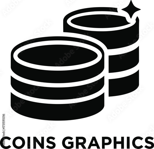 Simple stack of coins icon with sparkle graphic