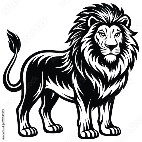 Lion black Vector . lion silhouette. Lion Vector illustration on white background. Lion concept, Lion cartoon, Lion clipart, Lion icon, Lion art, Lion topics,Lion doodle