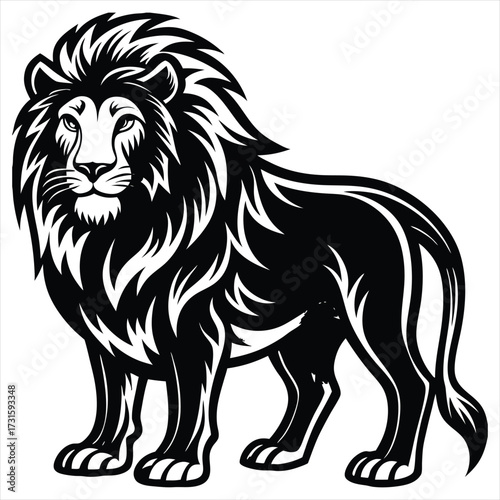 Lion black Vector . lion silhouette. Lion Vector illustration on white background. Lion concept, Lion cartoon, Lion clipart, Lion icon, Lion art, Lion topics,Lion doodle