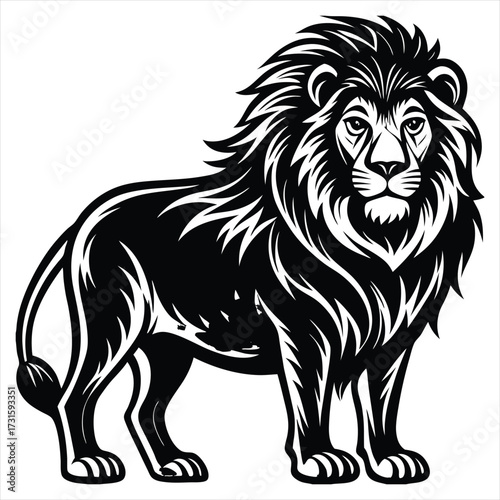 Lion black Vector . lion silhouette. Lion Vector illustration on white background. Lion concept, Lion cartoon, Lion clipart, Lion icon, Lion art, Lion topics,Lion doodle