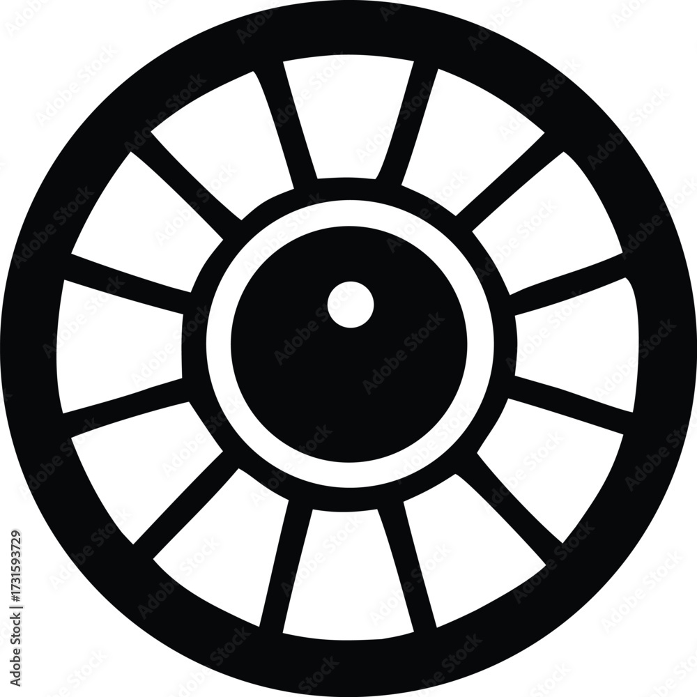Obraz premium Mysterious eye symbol with spokes emblem represents vision insight awareness and protection with circular design