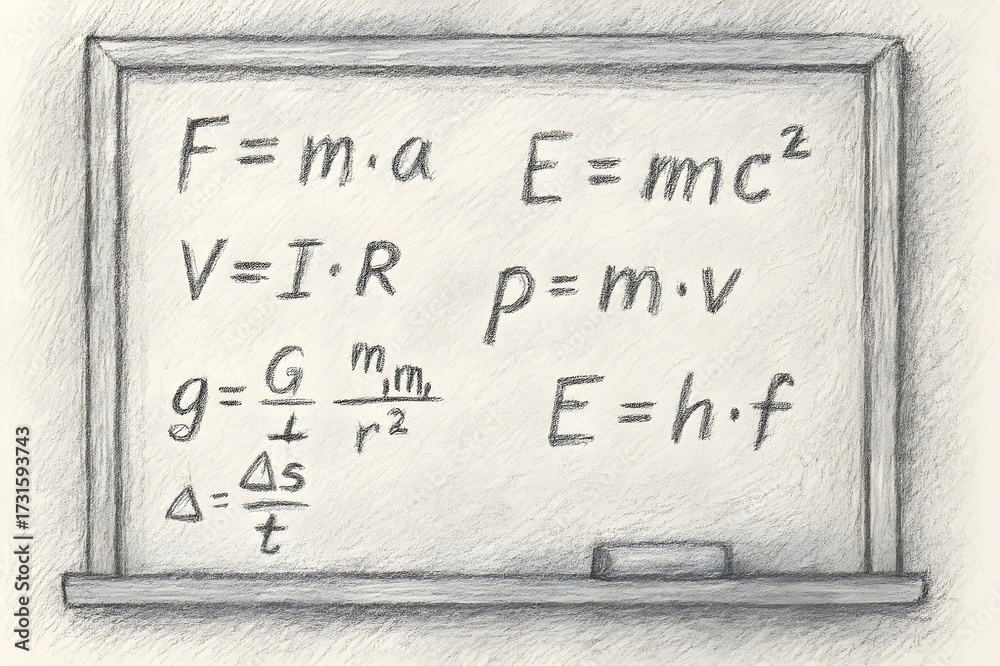 Fototapeta premium Pencil sketch of a physics formula board