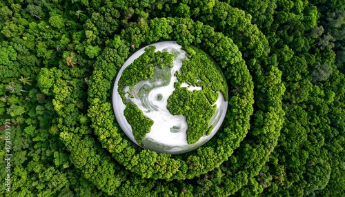 Earth encircled by lush green forest