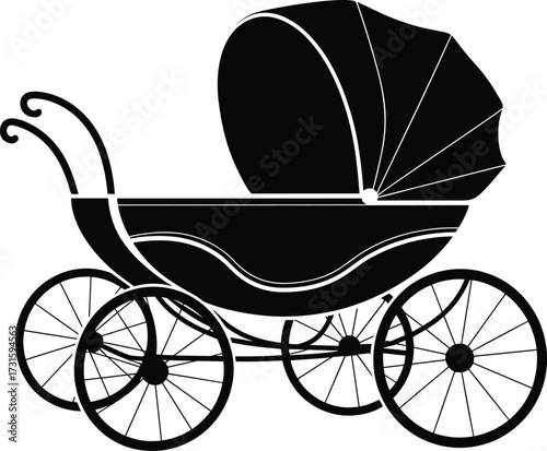 Vintage Black Baby Pram Silhouette on White Background stroller carriage