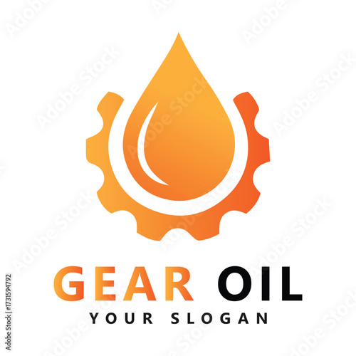 Gear Oil Logo with Orange Gradient Gear and Central Oil Drop – Industrial Branding Design for Automotive Lubricants