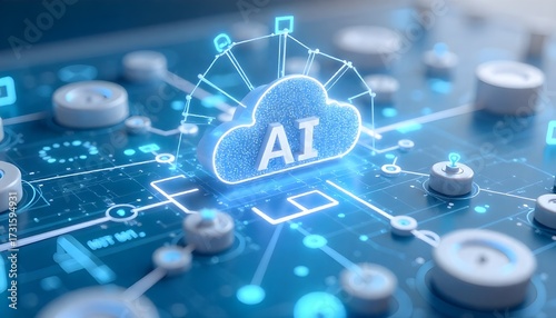 AI workflow automation artificial intelligence software interface nodes triggers data tool dashboard coding icon flow process technology 3d rendering.