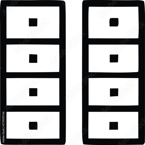 Two simple cabinets with four drawers each symbolizing storage organization and furniture design elements for various applications