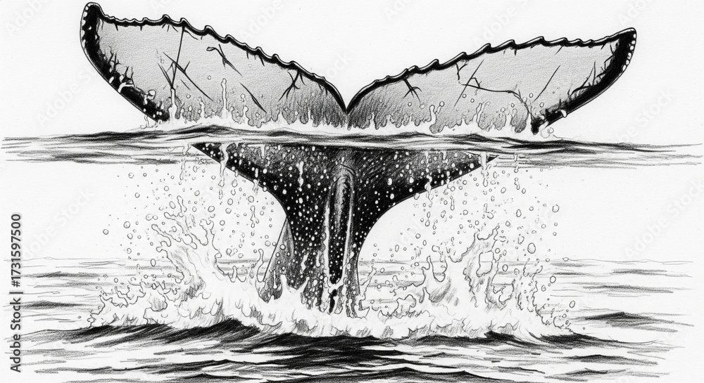 Obraz premium Hand-Drawn Pencil Art of a Humpback Whale Tail
