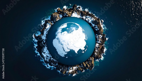 Earth encircled by rocks and waves