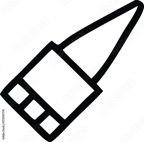 Simple outline drawing of a bullet with a square base and sharp pointed tip creating a distinctive silhouette icon