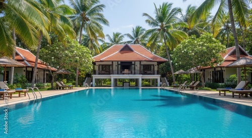 Wallpaper Mural Tropical resort paradise with lush palm trees and inviting swimming pool Torontodigital.ca