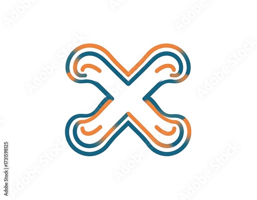 Bold, stylized letter X with swirling,  orange-teal lines