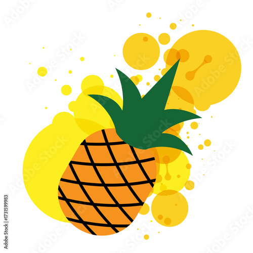 Fashion tropics funny pineapples print for T-shirt on colorful background. Bright happy summer fruits wallpaper, design for fabric and decor