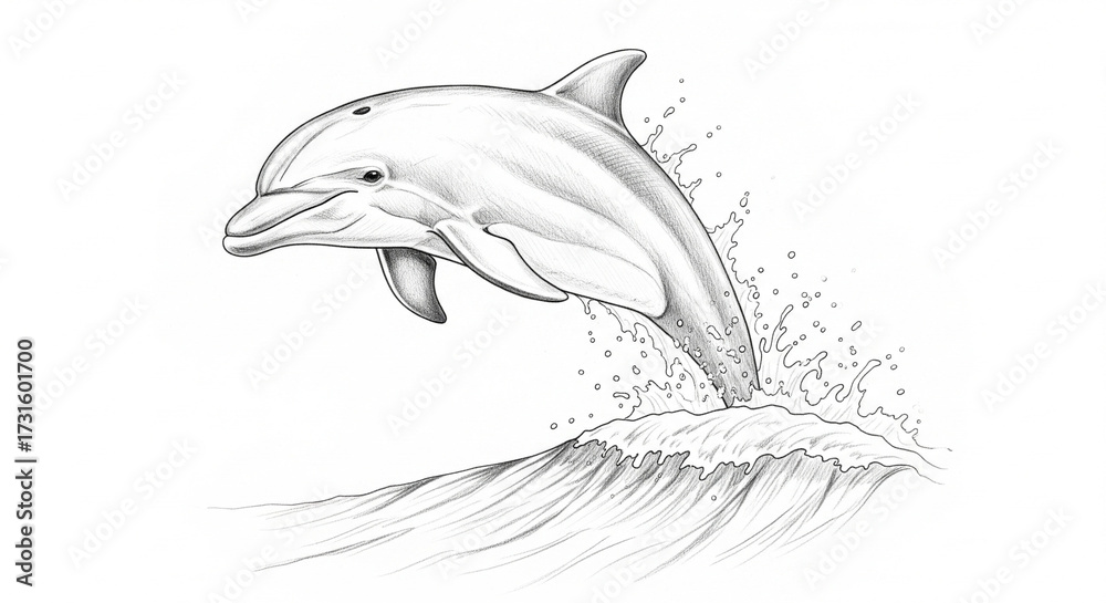 Naklejka premium Realistic Pencil Sketch of a Playful Dolphin