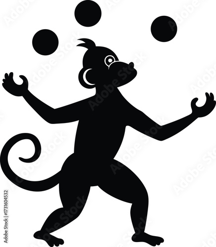Silhouette of a Monkey Juggling Three Balls
