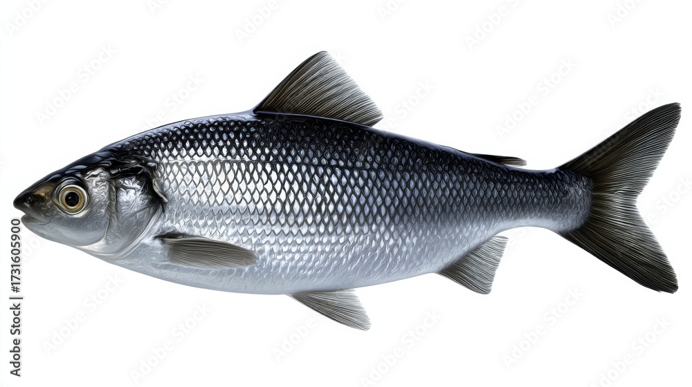 Obraz premium Elegant Black Fish Swimming Gracefully Against a Pure White Background Highlighting the Contrast and Beauty of Nature in a Minimalist Aesthetic Scene