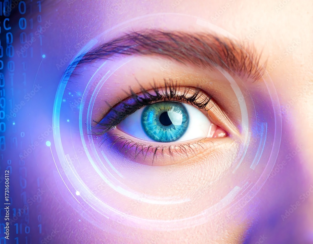 Fototapeta premium Close-up of a woman's eye with digital overlay