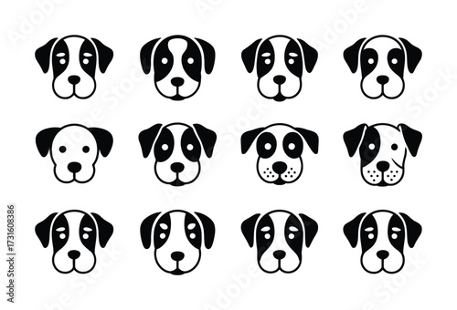 A Collection of Stylized Black and White Dog Face Icons