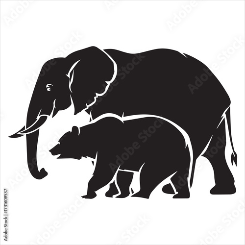 Silhouette vector illustration of an elephant walking in wildlife