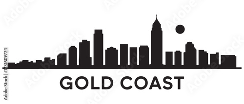 Gold Coast Line Art skyline silhouette. Black Gold Coast city. with white background
