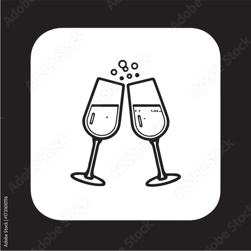 A celebratory toast with two champagne flutes filled with bubbly liquid, depicted in a minimalist line art style