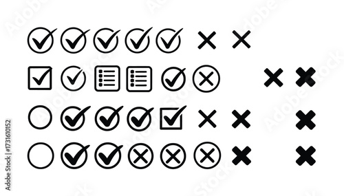Collection of Checkmark and Cross Icons in Various Styles