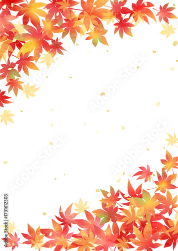 グラデーションが美しい紅葉フレーム　和紙風