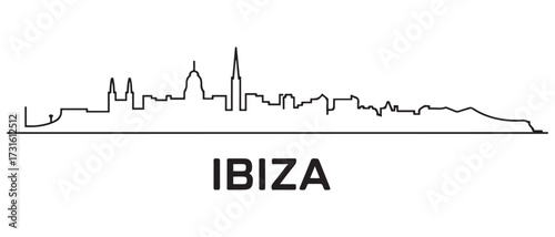 Ibiza Line Art skyline silhouette. Black Ibiza city. with white background