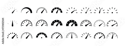 Collection of Speedometer and Gauge Icons on White Background