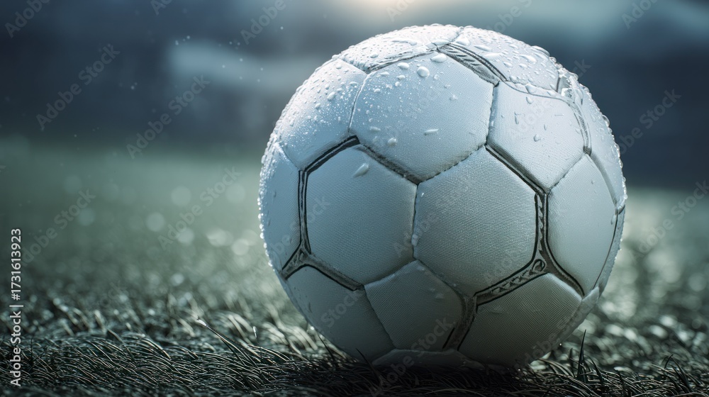 Fototapeta premium White soccer ball with detailed stitching energetic and clean for sports marketing