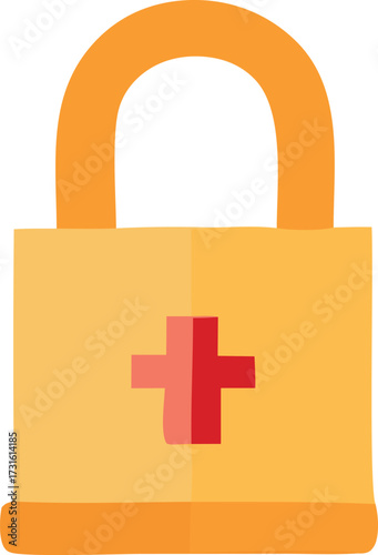 Secure health data protection concept padlock icon with red cross symbol for medical privacy and confidentiality