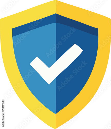 Secure shield icon with checkmark symbol representing safety protection assurance and verified status in digital and physical realms
